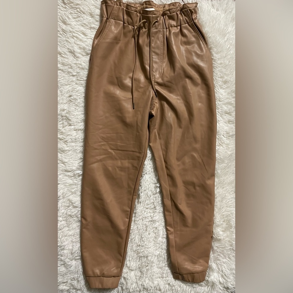 #210 A&F Cream Vegan Faux Leather Jogging Trousers - image 4